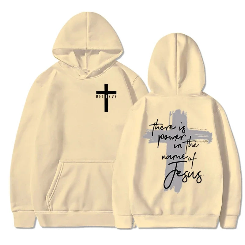 Women/Men Christian Faith Essential Hoodies There Is Power in The Name of Jesus Graphic Hoodie Unisex Cross Faiths Sweatshirts