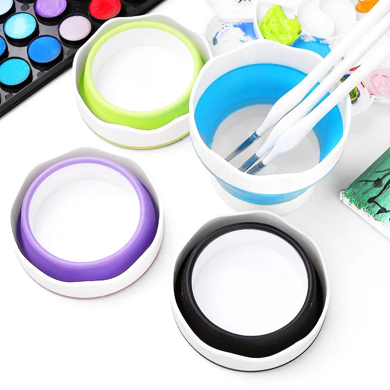 Art Supplies Paint Brush Washer Holder Cleaner Silicone Mini Foldable Painting Water Cup Washing Bucket Basin