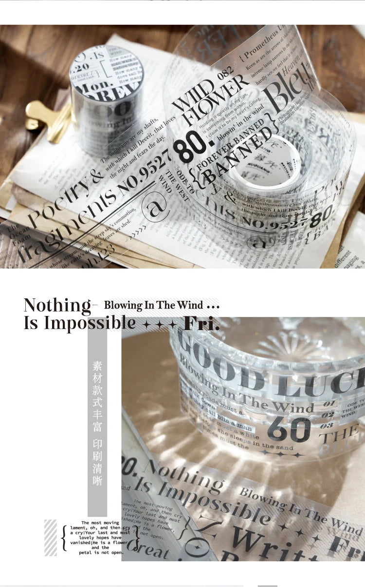 Journal GO 5x200cm English Monologue PET Tape Stickers Creative Decorative Diary Album Scrapbooking Masking Tape Junk Journal
