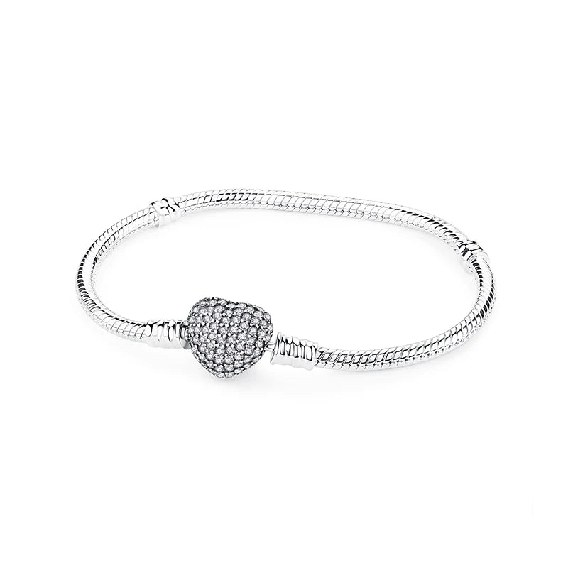 Original 925 Sterling Silver Bracelet For Women Charms Beads Rose Gold Heart Bracelets Bangles Snake Chain Luxury Jewelry Gift