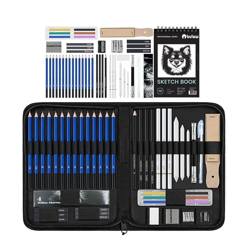 Bview Art Pro Art Kit 49pcs - Sketching Supplies Set with Graphite/Charcoal Pencils, Sketch Pad & Tools for Artists Adults