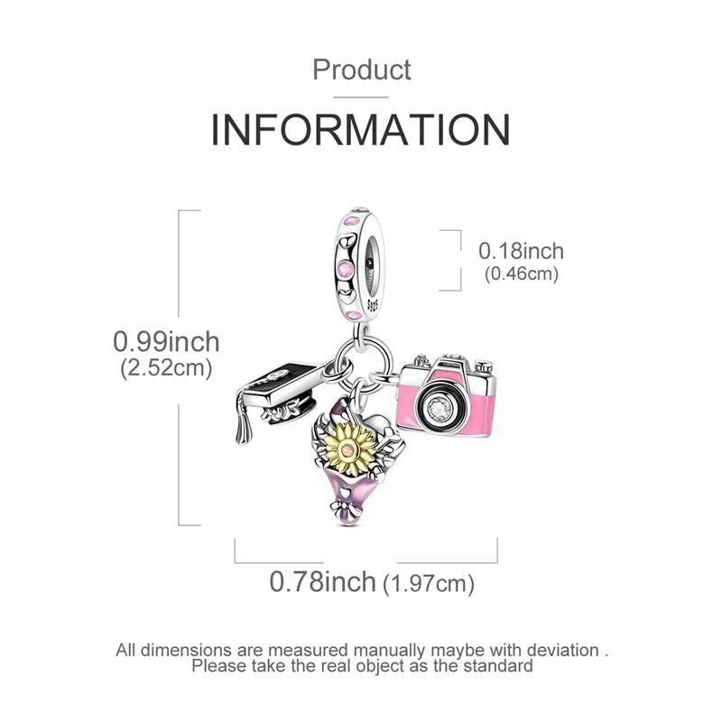 925 Sterling Silver Charms Bachelor's Cap Graduate Beads Pendant Fit Original Bracelet DIY Bead Gift for Graduation Ceremony
