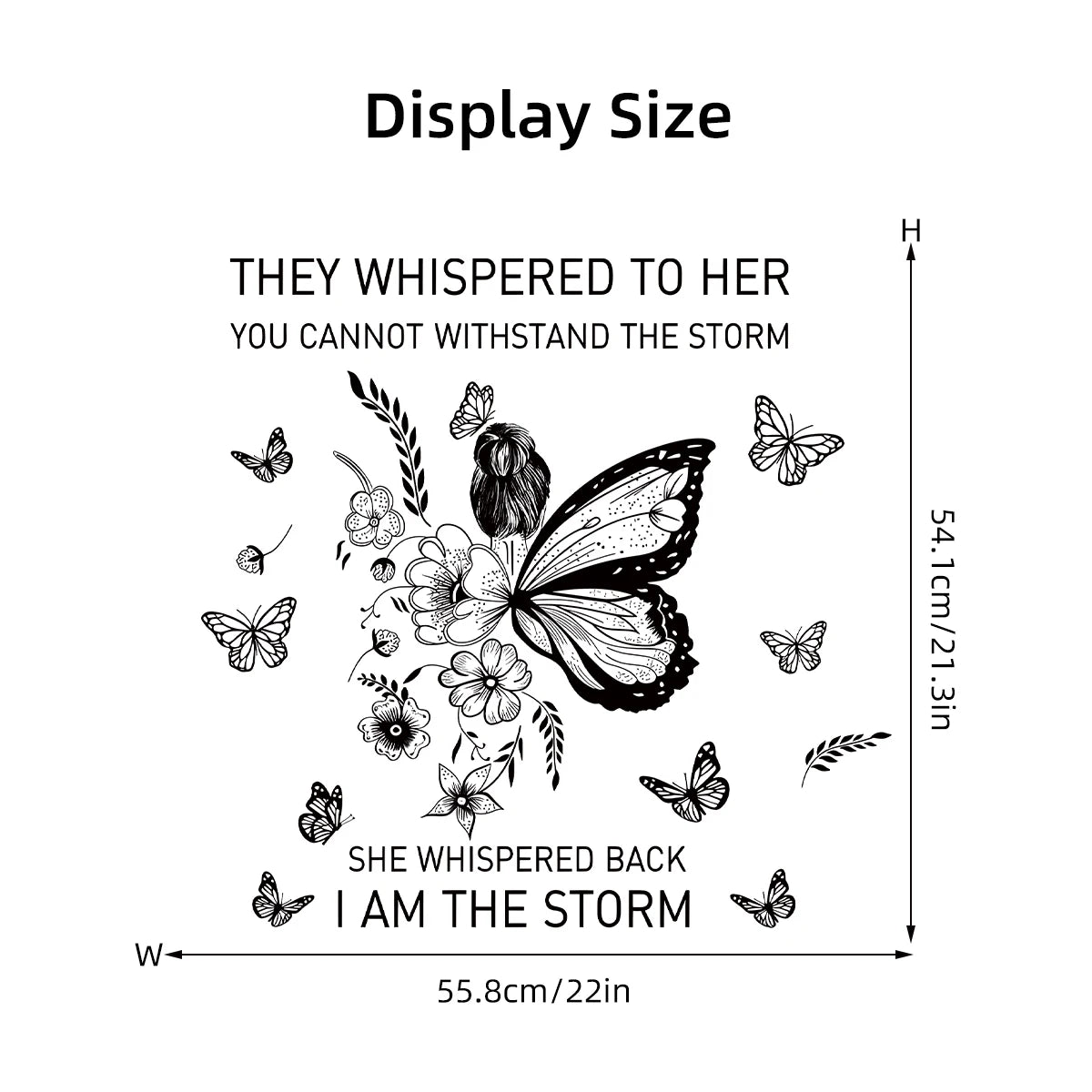 Inspirational Phrases”I Am The Storm..“Flower Vine Butterfly Art Wall Stickers for Bedroom Living Room Decoration Wall Decals