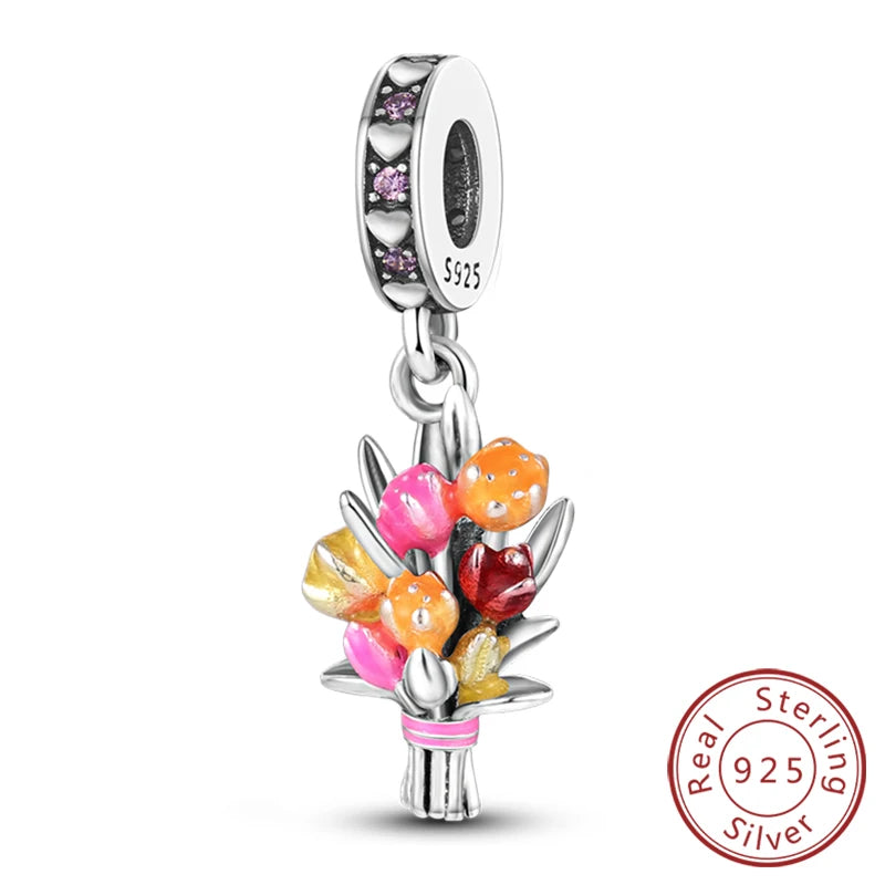 New 925 Sterling Silver Charms Pendant Sunflowers Heart Beads Fit Original Bracelets Charm DIY Jewelry Gifts Making