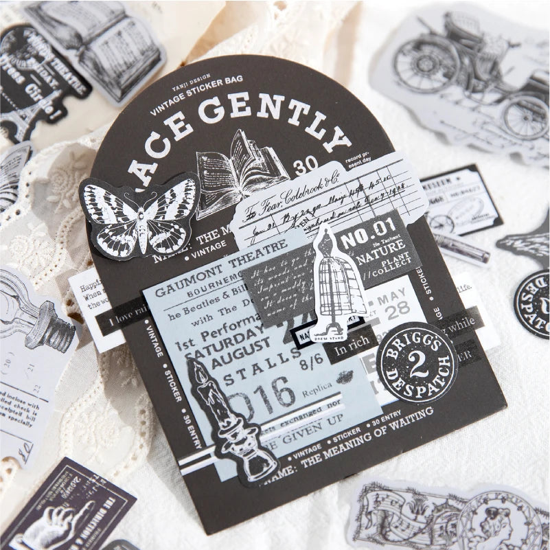 Journal GO 30pcs Retro Antique Stuffs Stickers Collage Junk Journal Scrapbooking diy Vintage Small Hand Made Stationery Labels