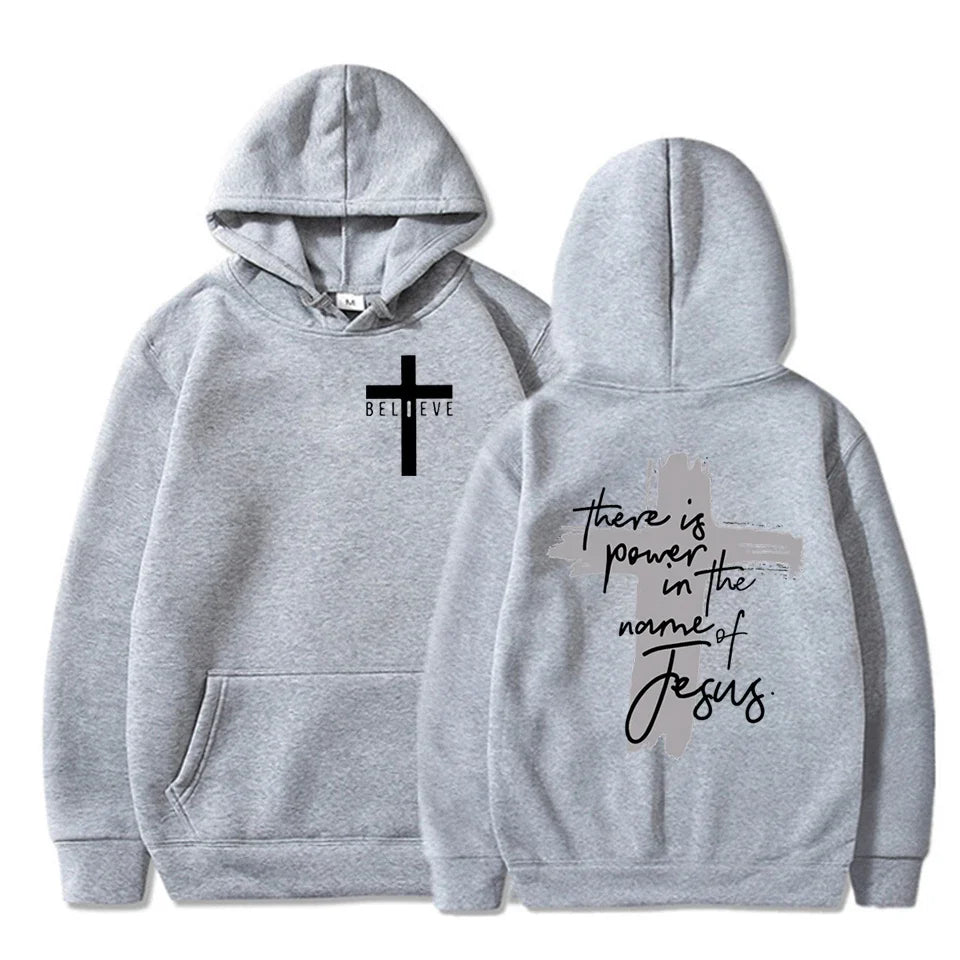 Women/Men Christian Faith Essential Hoodies There Is Power in The Name of Jesus Graphic Hoodie Unisex Cross Faiths Sweatshirts