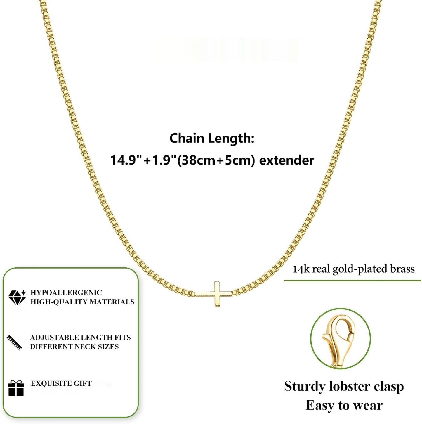 Cross Necklace for Women 14K Gold Plated Small Cross Pendant Choker Simple Trendy Charm Chain Necklace Jewelry Religious Gift