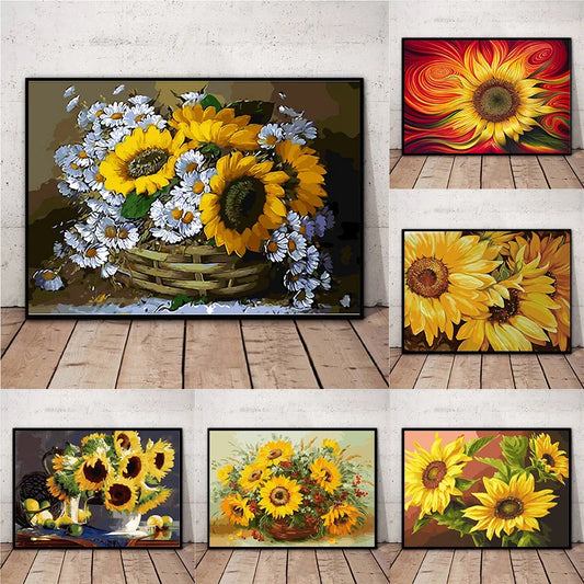 Canvas Painting Sunflowers Abstract Modern Home Wall Art Picture Flowers Posters and Prints for Living Room No Frame