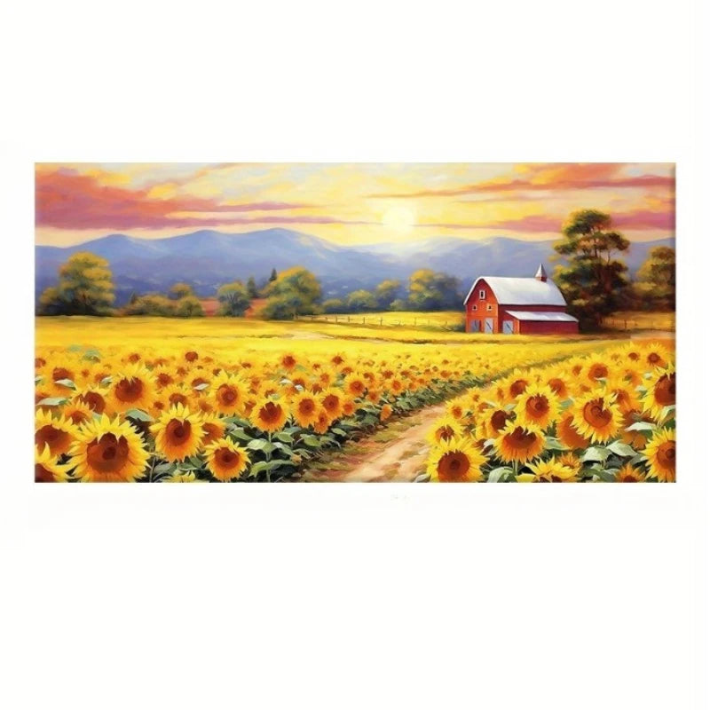 Rustic Sunflower Field Poster and Prints Modern Farmhouse Landscape Canvas Painting Wall Art Picture for Living Room Home Decor