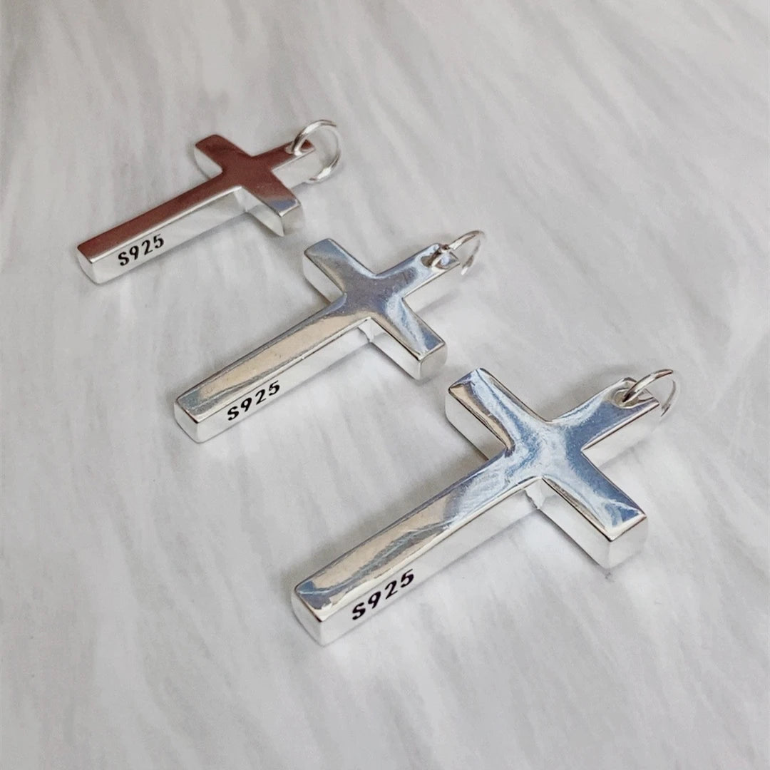 Real Solid 925 Silver Cross Pendant for Men Women Minimalist High Polished Fashion Classic Jesus Christian Prayer Jewelry