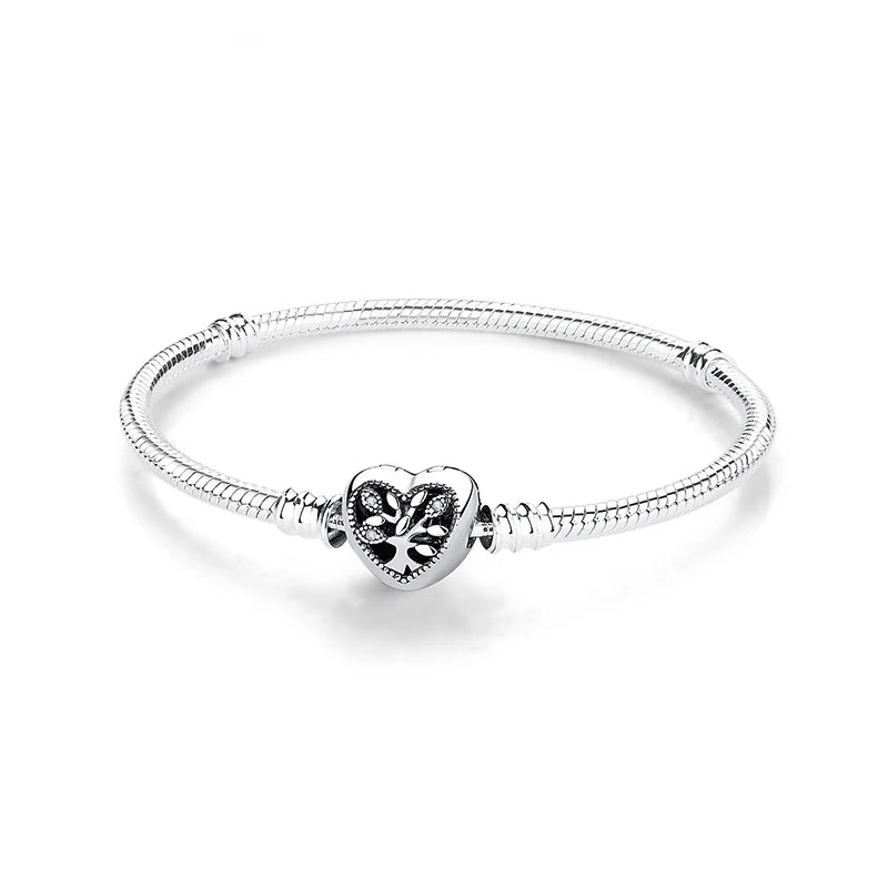 Original 925 Sterling Silver Bracelet For Women Charms Beads Rose Gold Heart Bracelets Bangles Snake Chain Luxury Jewelry Gift
