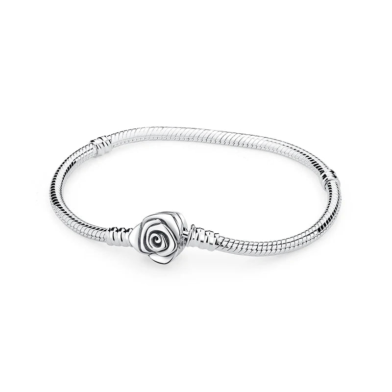 Original 925 Sterling Silver Bracelet For Women Charms Beads Rose Gold Heart Bracelets Bangles Snake Chain Luxury Jewelry Gift