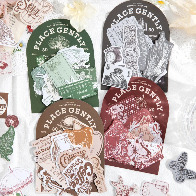 Journal GO 30pcs Retro Antique Stuffs Stickers Collage Junk Journal Scrapbooking diy Vintage Small Hand Made Stationery Labels