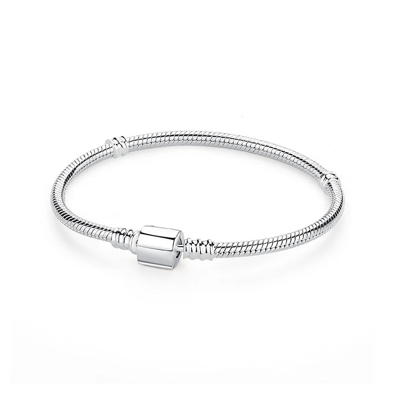 Original 925 Sterling Silver Bracelet For Women Charms Beads Rose Gold Heart Bracelets Bangles Snake Chain Luxury Jewelry Gift