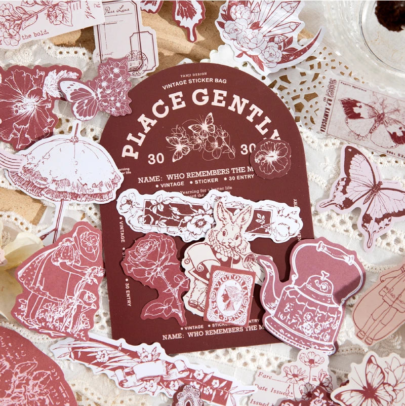 Journal GO 30pcs Retro Antique Stuffs Stickers Collage Junk Journal Scrapbooking diy Vintage Small Hand Made Stationery Labels