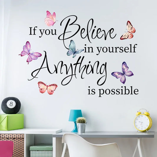 Butterfly Inspirational English Phrases Wall Stickers Living Room Bedroom Home Backgroud Decoration Self-adhesive Wall Decals