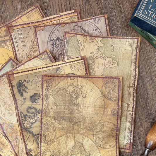 Junk Journal Vintage Handmade Decoration European Medieval Navigation Map Collage Material Paper Background Posing Handcraft