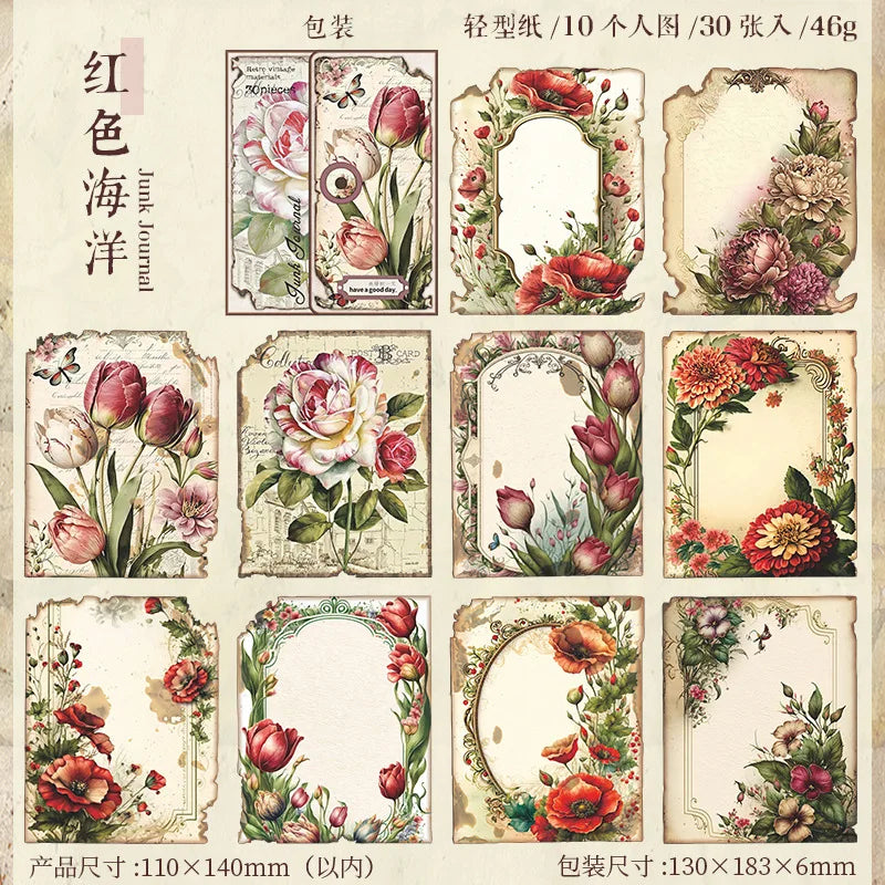 30pcs/pack Vintage Materials Paper Lost Garden Series DIY Scrapbooking Deco Junk Journal Planner Collage Photo Album Craft Paper