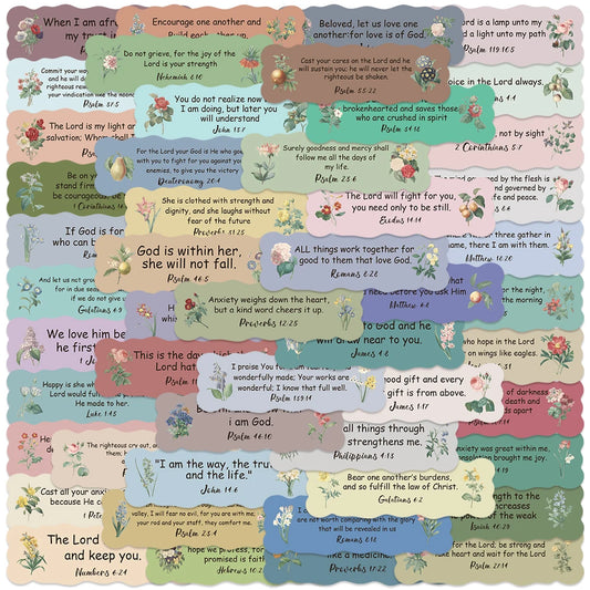 50pcs Aesthetic Flowers Bible Verse Stickers