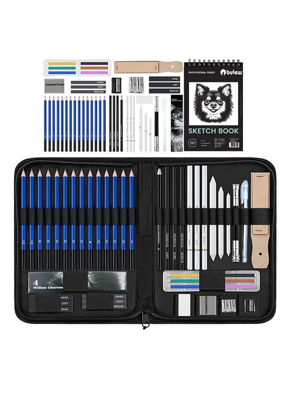 Bview Art Pro Art Kit 49pcs - Sketching Supplies Set with Graphite/Charcoal Pencils, Sketch Pad & Tools for Artists Adults