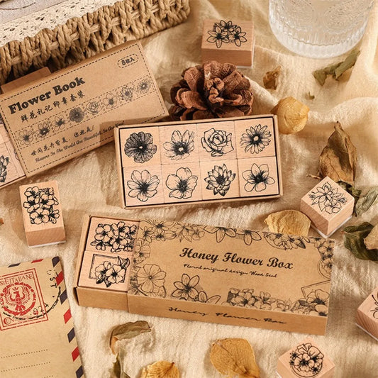 Journaling Essentials Vintage Flower Seal Set Wood Crafting Planner Seal Eco-Friendly Decorative Scrapbooking Seal Scrapbooking