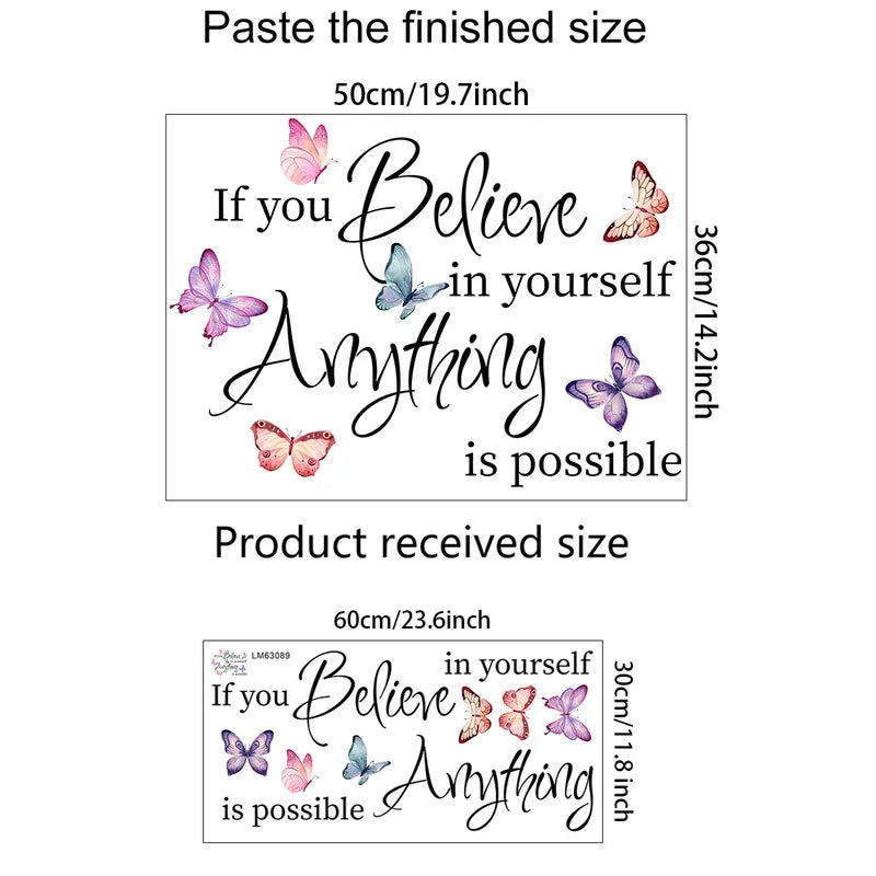 Butterfly Inspirational English Phrases Wall Stickers Living Room Bedroom Home Backgroud Decoration Self-adhesive Wall Decals