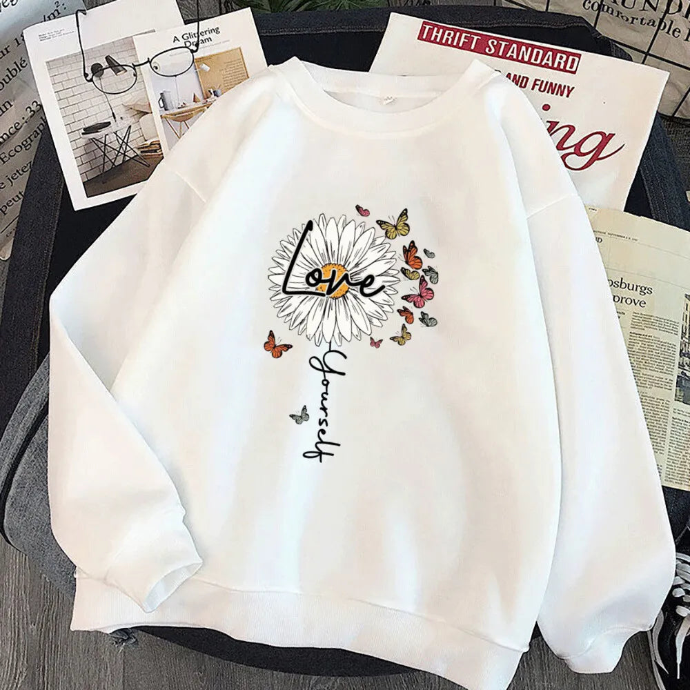 No Rain No Flower Umbrella Printed Sweatshirt Mental Health Hoodie Female Motivation Hoody Girls Harajuku Aesthetic Clothes Tops