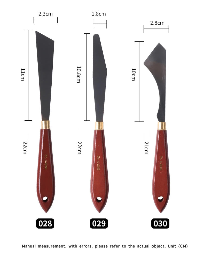 1pcs Oil painting scraper Art supplies Single 22 types of gouache paint Wooden high elastic stainless steel flat pointed spatula