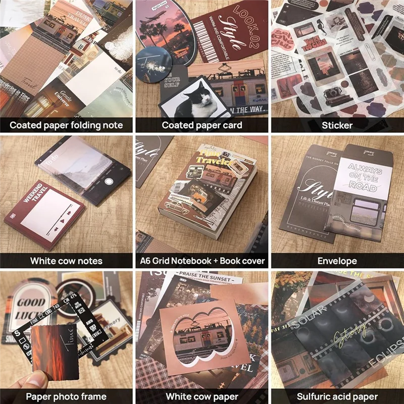 Scrapbook Photo Album Supplies Kit, Aesthetic Vintage Junk Journal Large Scrapbooking Paper, Sticker Pack,Travelerm12k