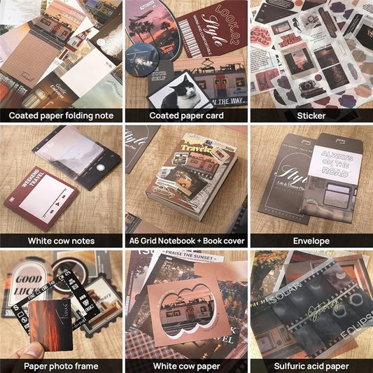 Scrapbook Photo Album Supplies Kit, Aesthetic Vintage Junk Journal Large Scrapbooking Paper, Sticker Pack,Travelerm12k