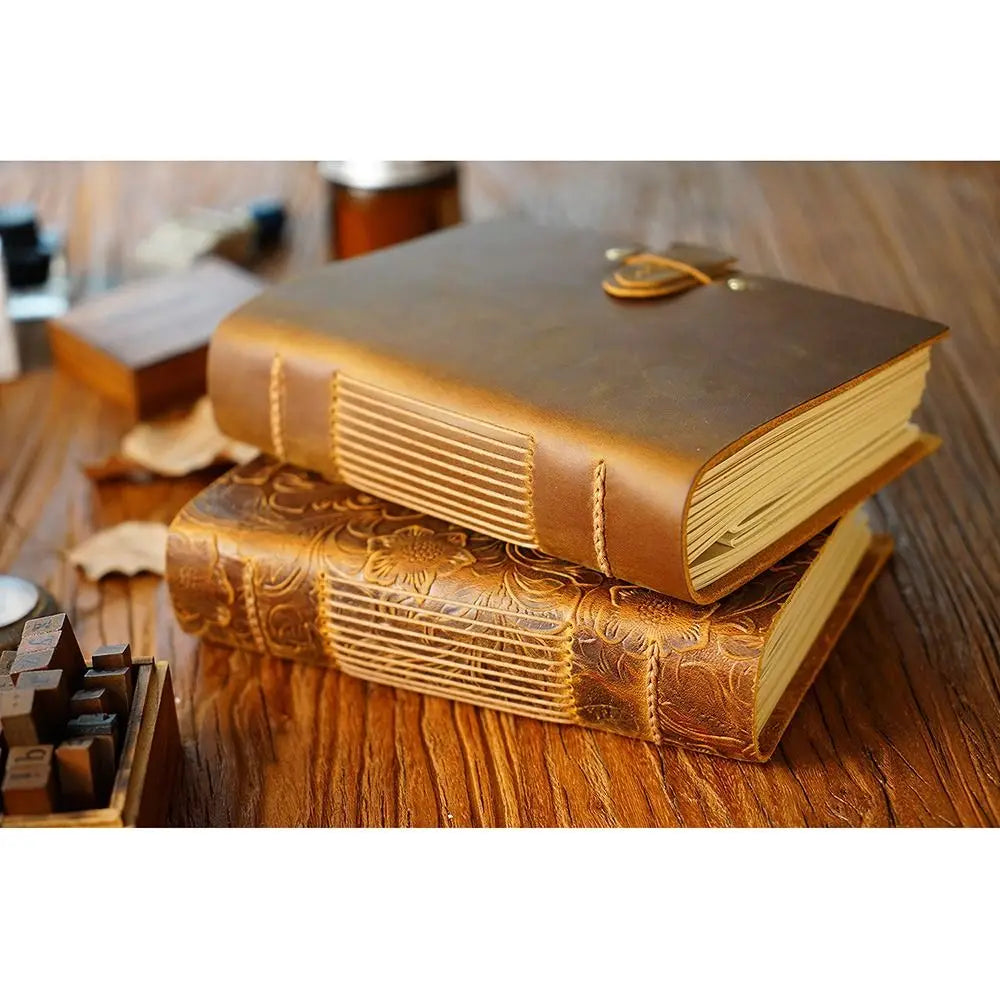 Vintage Leather Bound Journal Handmade Genuine Leather Cover Blank Paper Diary Blank Pages Unlined Travel Sketchbook