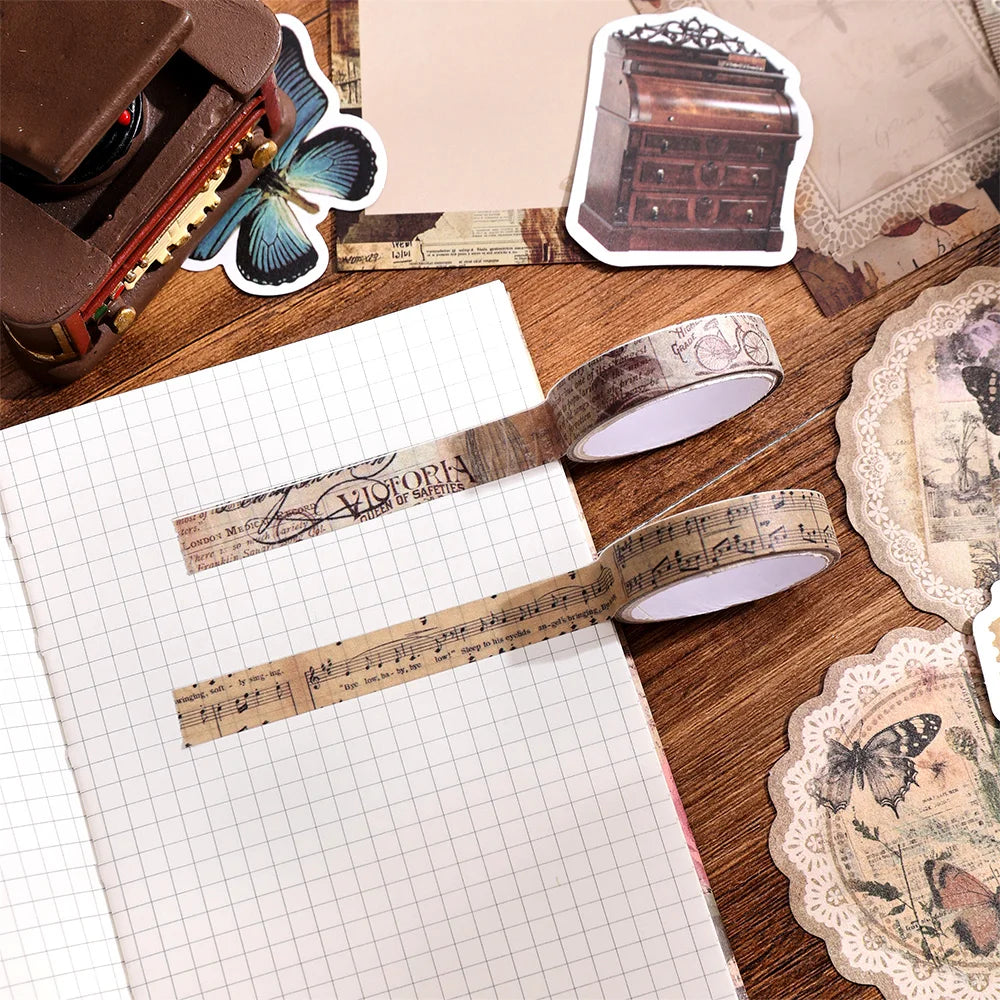 201 Pcs Vintage Aesthetic Scrapbook Paper Set Bullet Junk Journal Kit With Scrapbook Paper Tape DIY Materials For Journaling