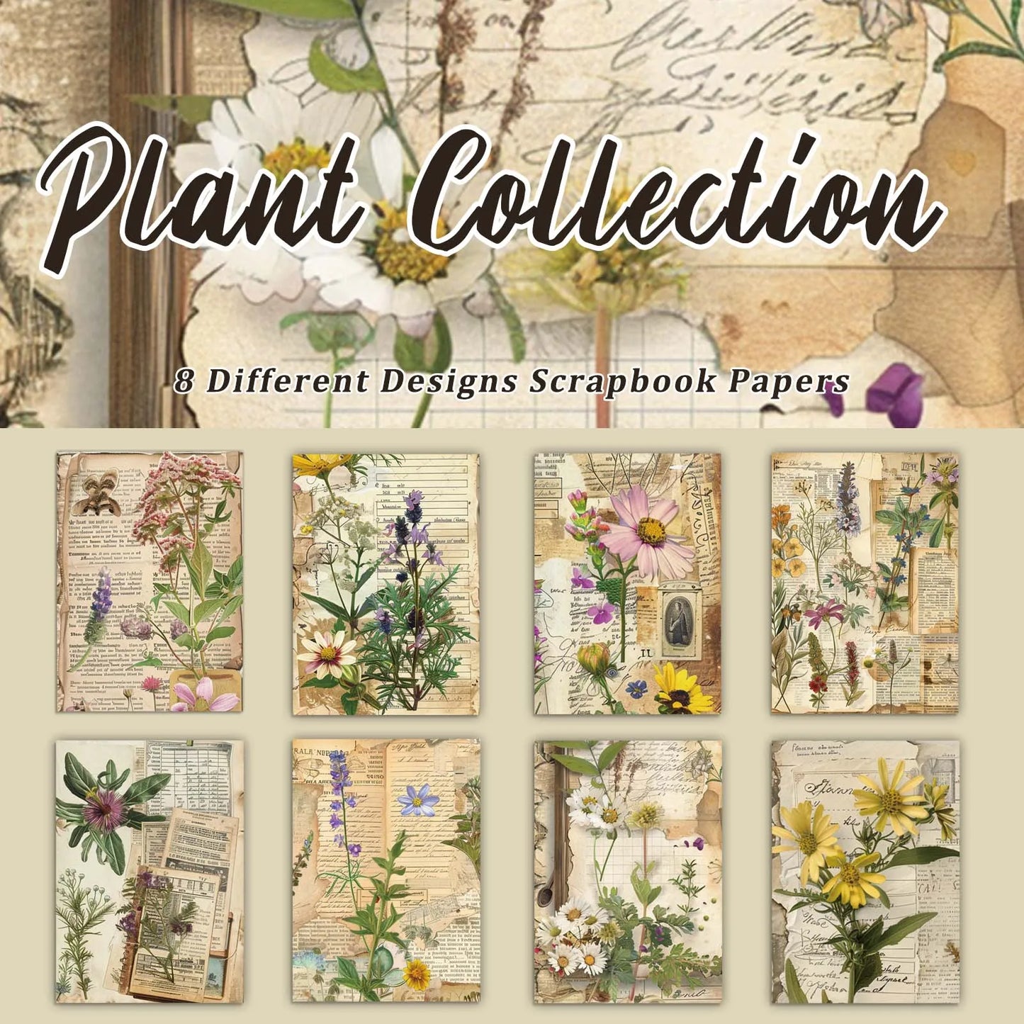 8 Sheets/Pack Retro Plant Scrapbooking Paper Journaling Collage Paper For Junk Journal Photo Album Scrapbooking Supplies