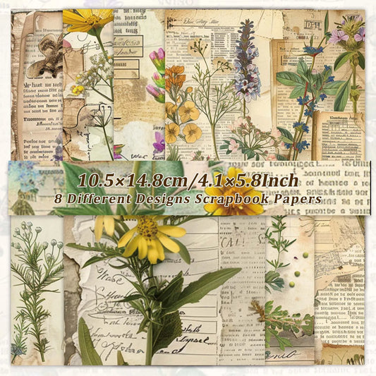 8 Sheets/Pack Retro Plant Scrapbooking Paper Journaling Collage Paper For Junk Journal Photo Album Scrapbooking Supplies
