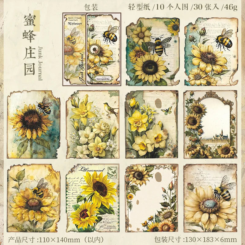 30pcs/pack Vintage Materials Paper Lost Garden Series DIY Scrapbooking Deco Junk Journal Planner Collage Photo Album Craft Paper