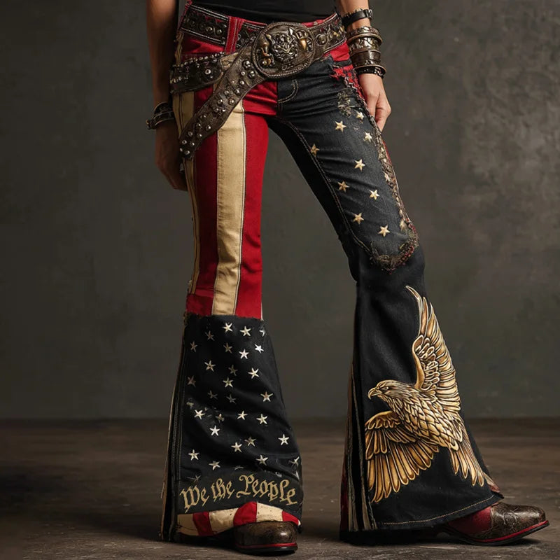 New 3D Digital Print Women's Flare Jeans High Waist Slim Fit Stretchy Denim Bell Bottom Pants Casual Trendy Daily Wear