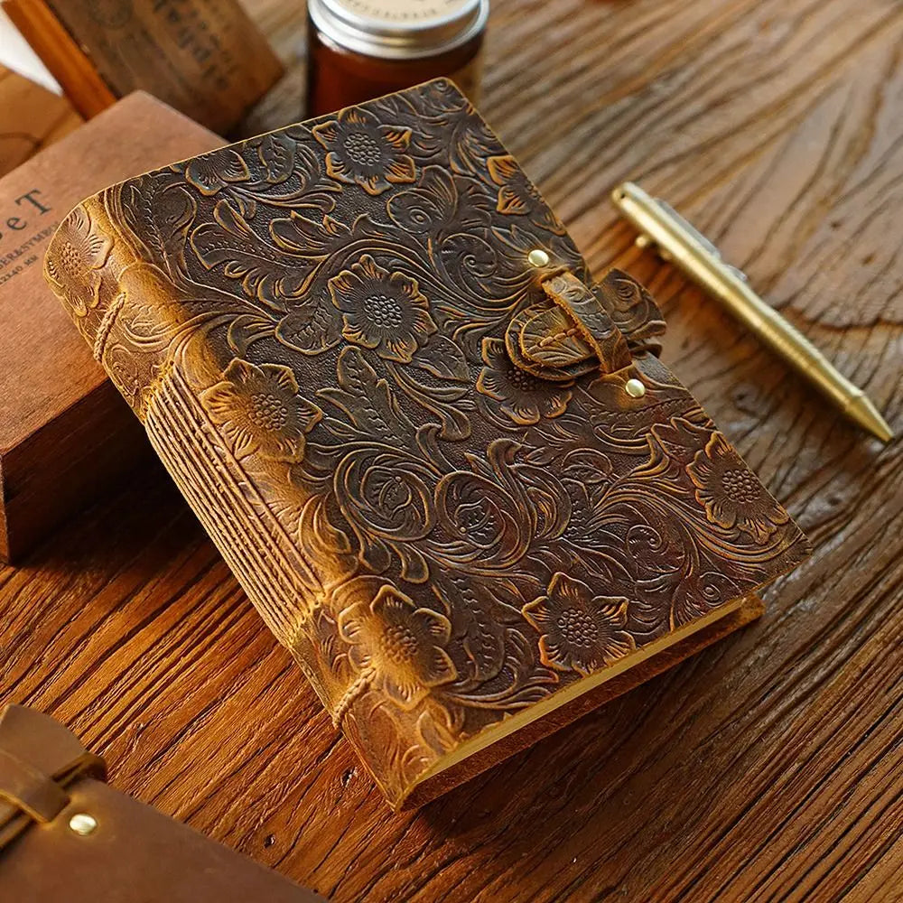 Vintage Leather Bound Journal Handmade Genuine Leather Cover Blank Paper Diary Blank Pages Unlined Travel Sketchbook