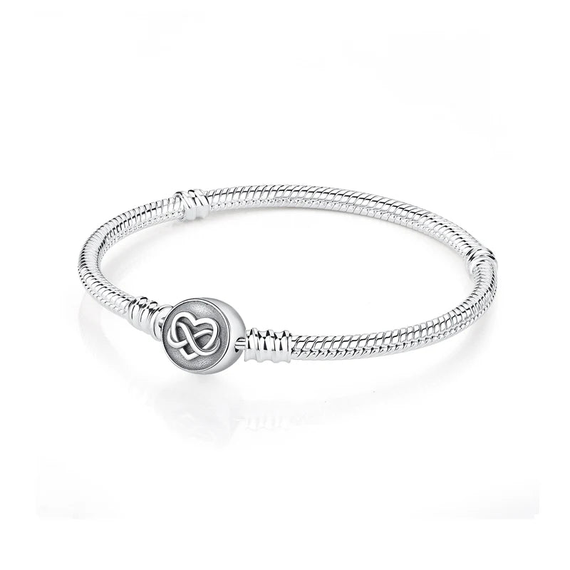 Original 925 Sterling Silver Bracelet For Women Charms Beads Rose Gold Heart Bracelets Bangles Snake Chain Luxury Jewelry Gift