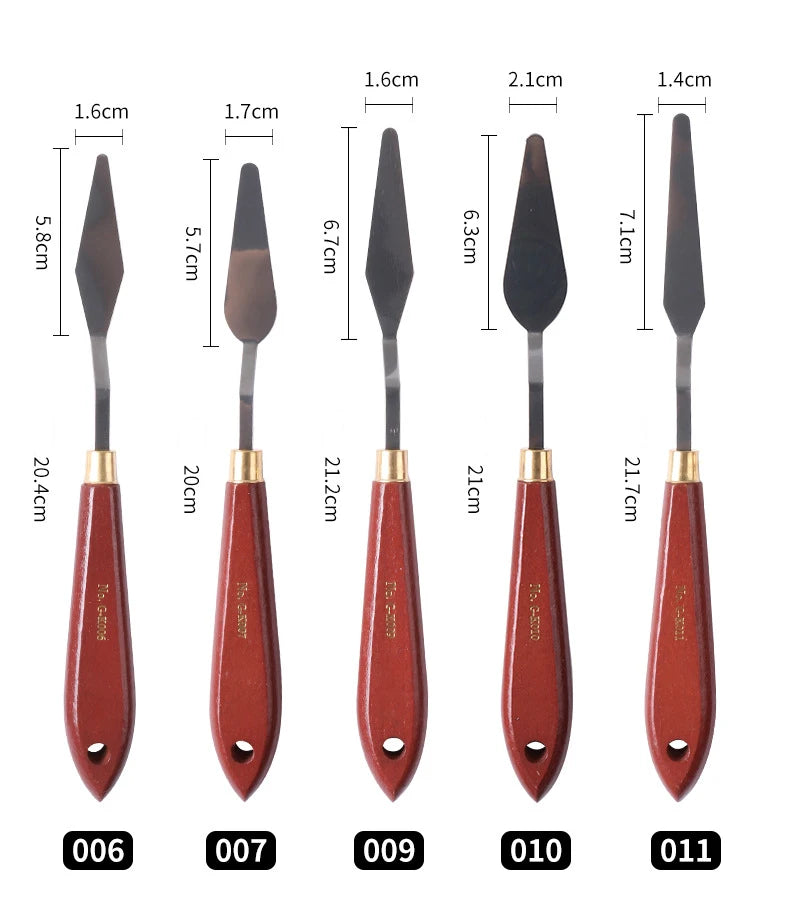 1pcs Oil painting scraper Art supplies Single 22 types of gouache paint Wooden high elastic stainless steel flat pointed spatula