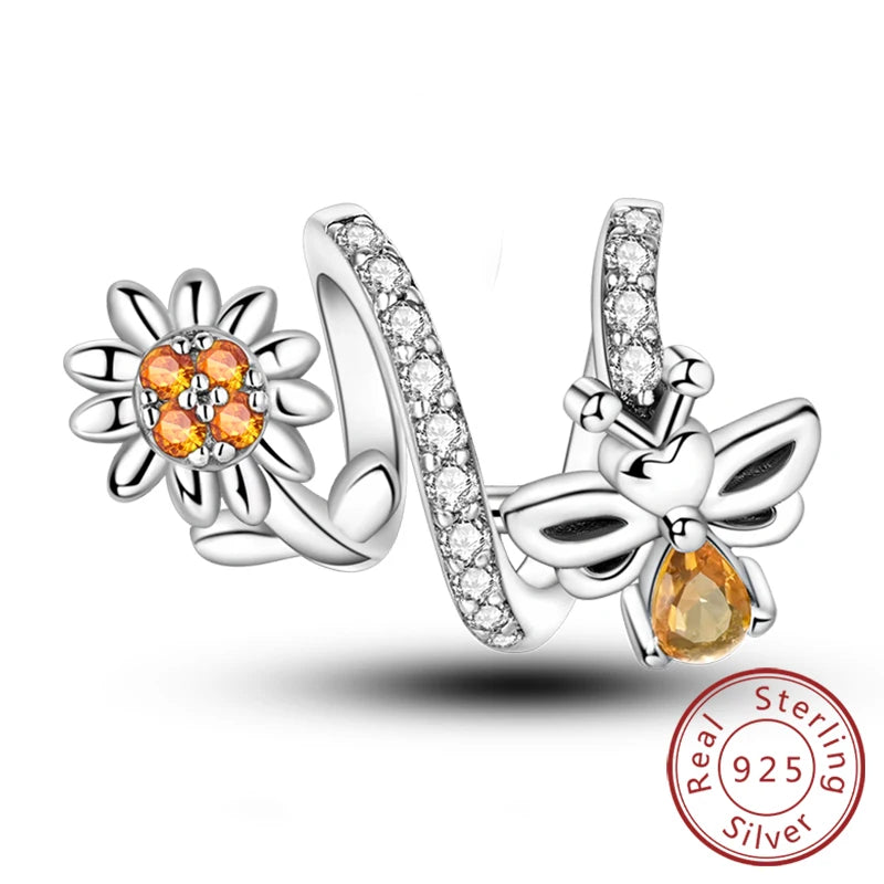 New 925 Sterling Silver Charms Pendant Sunflowers Heart Beads Fit Original Bracelets Charm DIY Jewelry Gifts Making