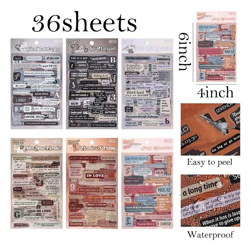 A69escrapbooking For JOURNALING 6 Pack Quote Stickers–36 Sheets Funny Love Word Motivational Stickers For Junk Journal