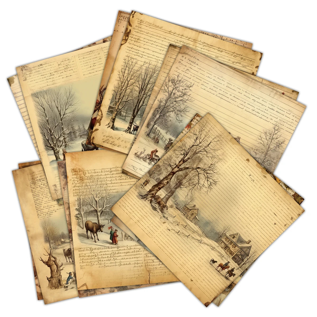 Winter Christmas Junk Journal Paper,12sheet Xmas Scrapbooking Paper,Decorative Craft Paper for DIY Projects Card Making Planner