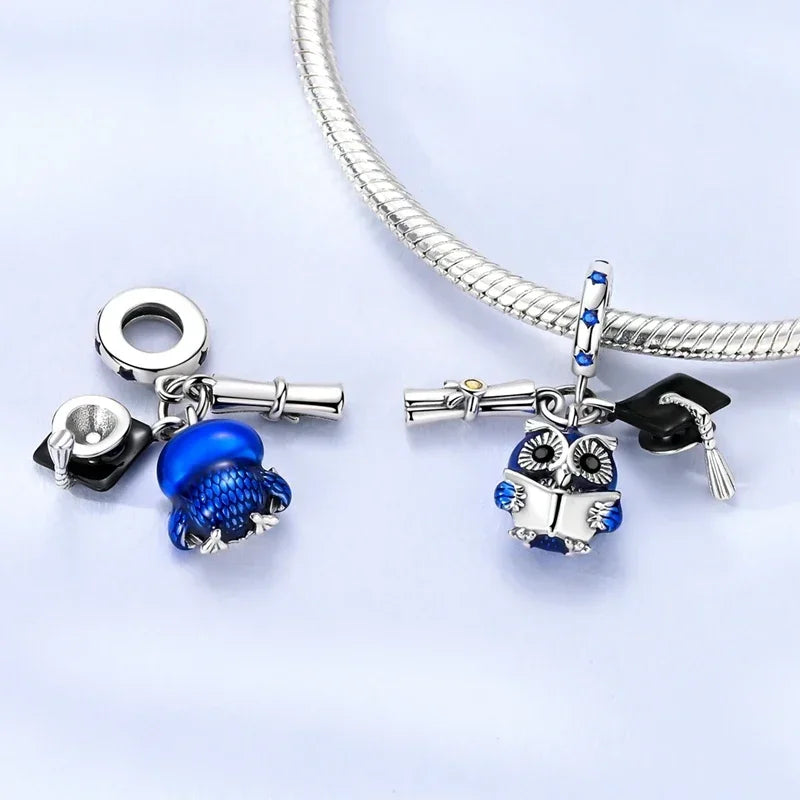 925 Sterling Silver Charms Bachelor's Cap Graduate Beads Pendant Fit Original Bracelet DIY Bead Gift for Graduation Ceremony
