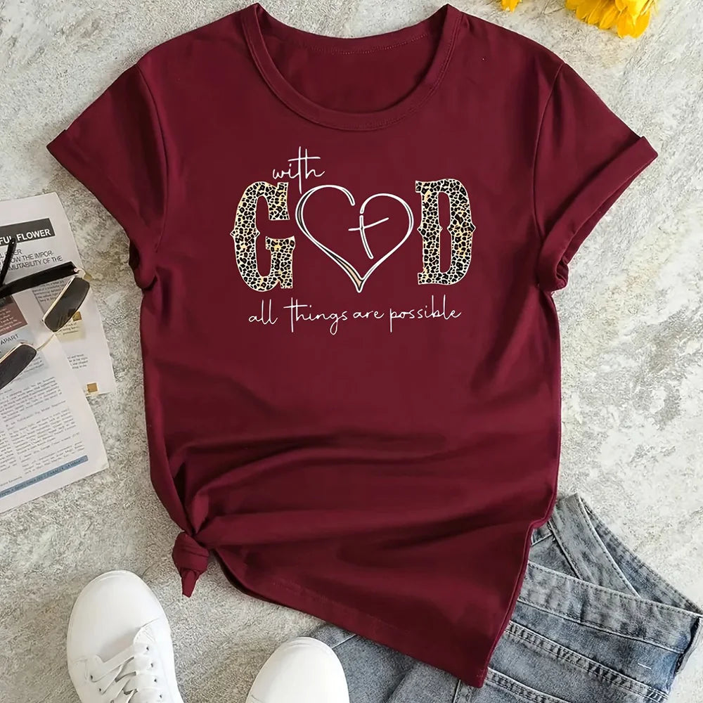 Summer Women's Round Neck T-shirt Fashion Short sleeved Top Leopard Print Trendy Loose Clothing Women's Party T-shirt