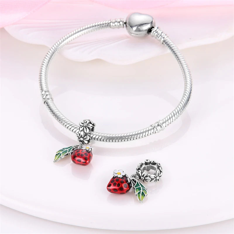 Charms 925 Sterling Silver Strawberry Pendants Charms Fit Original Charms Bracelets Necklace Beads DIY Jewerlry Accessories