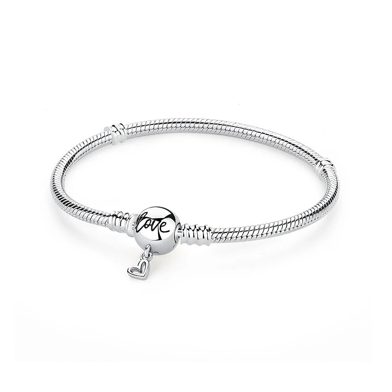 Original 925 Sterling Silver Bracelet For Women Charms Beads Rose Gold Heart Bracelets Bangles Snake Chain Luxury Jewelry Gift