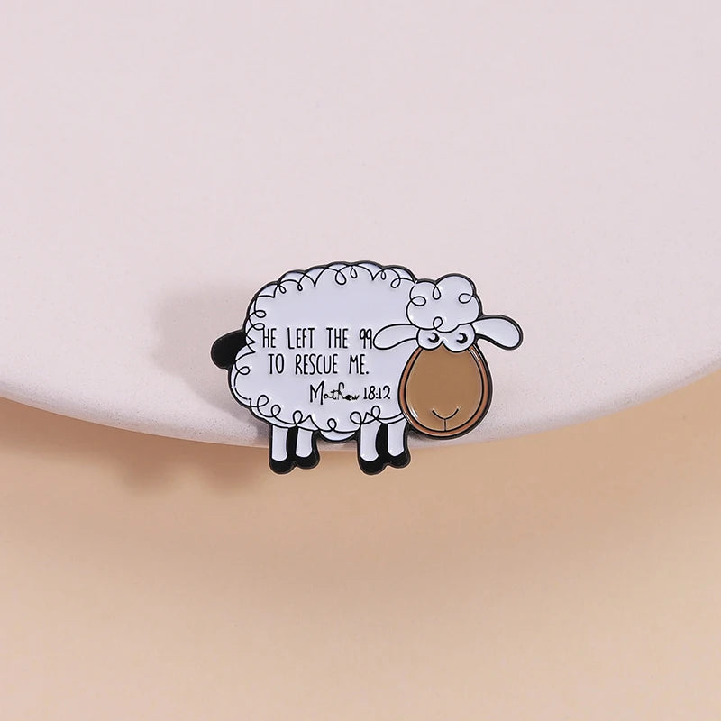 He Left The 99 to Rescue Me Christian Enamel Pins Christian Faith Jesus Sheep Brooch Bag Lapel Badge Jewelry Gifts for Friends