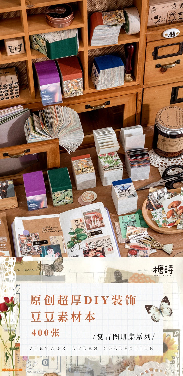 JIANQI 400 pcs Craft Vintage Scrapbooking Paper Kawaii Art Junk Journal Deco Sticker Natural Collection DIY Material Paper