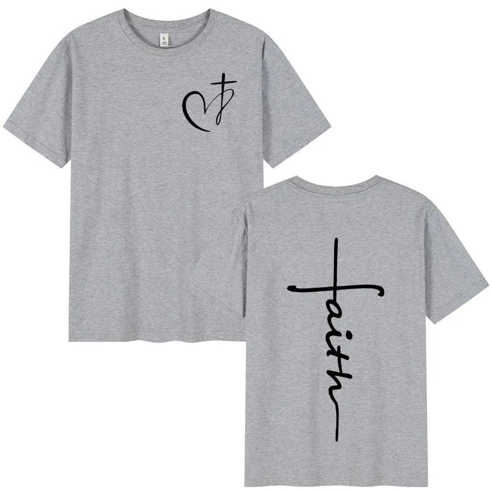 Heart Cross Christian Jesus Print T Shirt Fashion Hip Hop Street Short Sleeve T-shirts Men Women High Quality Cotton T-shirt Top