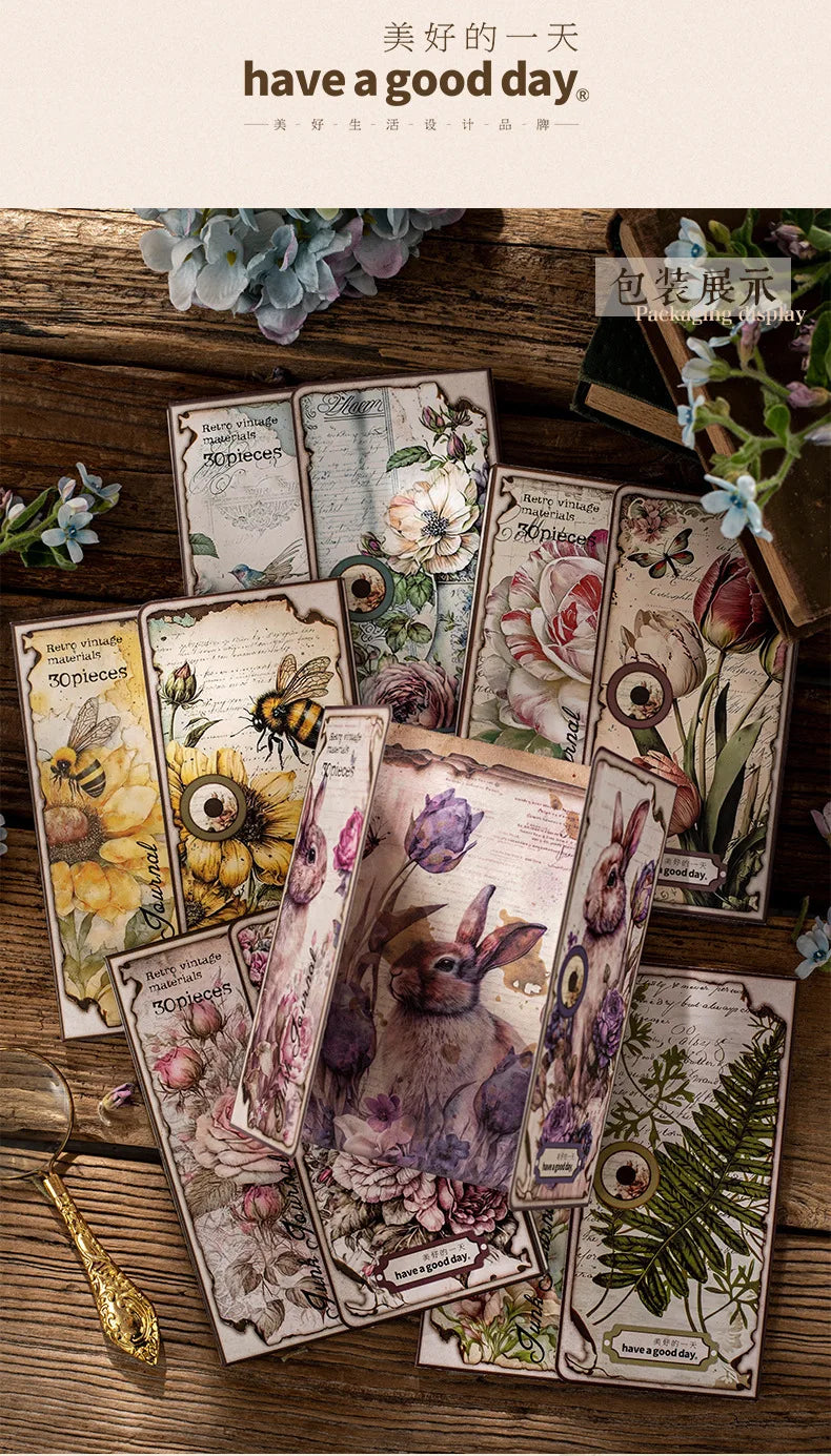 30pcs/pack Vintage Materials Paper Lost Garden Series DIY Scrapbooking Deco Junk Journal Planner Collage Photo Album Craft Paper
